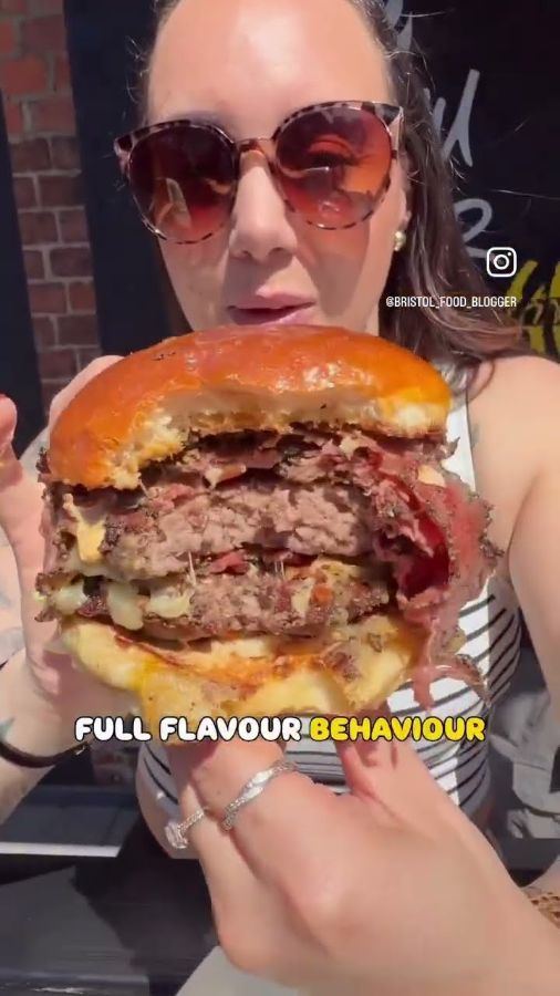 Burger close-up from a BFB YouTube Short at Wagyu & Feather